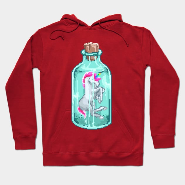 Mini unicorn in bottle glass pixel Hoodie by Mako Design 